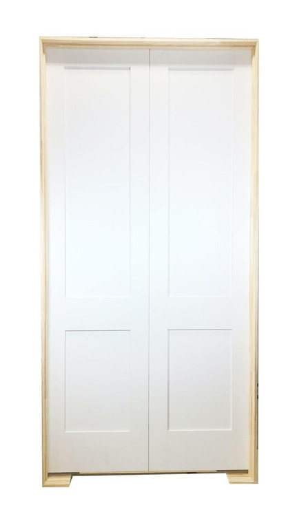 60 in X 96 in White Shaker 2-Panel Solid Core Primed MDF Prehung Interior French Door