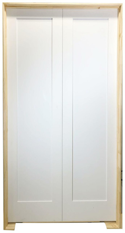 36 in X 96 in White Shaker 1-Panel Solid Core Primed MDF Prehung Interior French Door