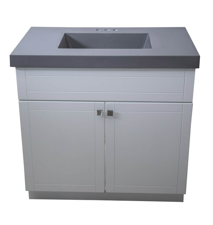 Charleston 36 in Single Sink Bathroom Vanity in White with a Grey Top