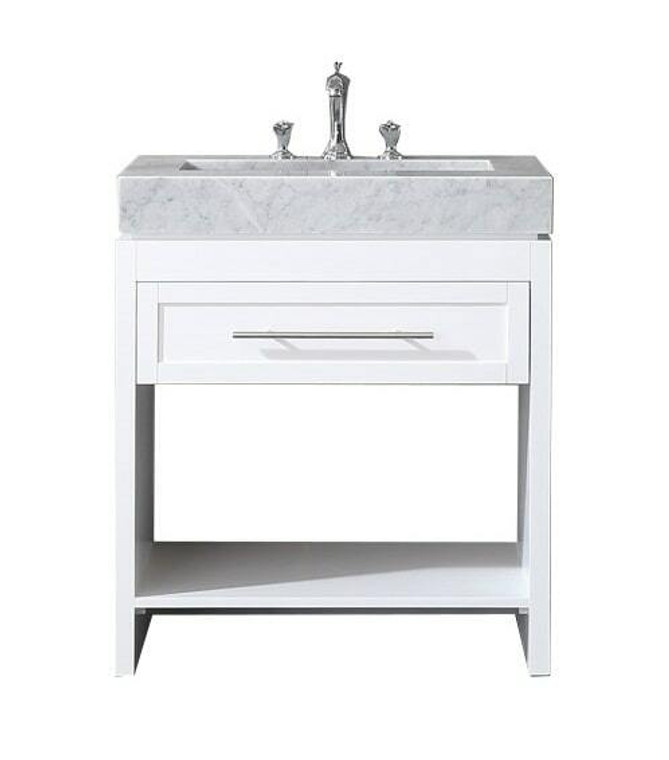 Venetian 30 in Single Sink Bathroom Vanity in White with Carrera White Marble Countertop