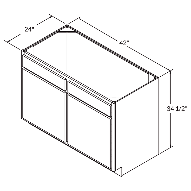 LessCare Sink Base Double Door 42" Wide White Shaker Cabinet by LessCare