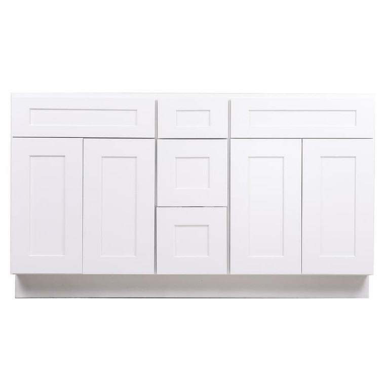 SBM White Shaker Wood Vanity Double Sink and 3 Drawer Base | 60"