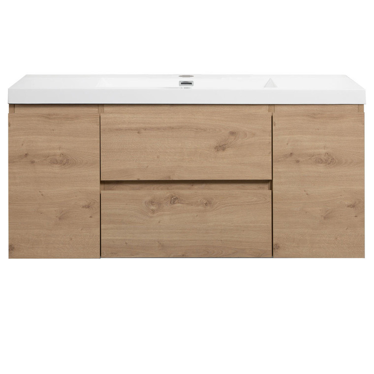 LessCare Angela 48" W Wall-Mounted Vanity with Sink Top Oak Finish | LessCare