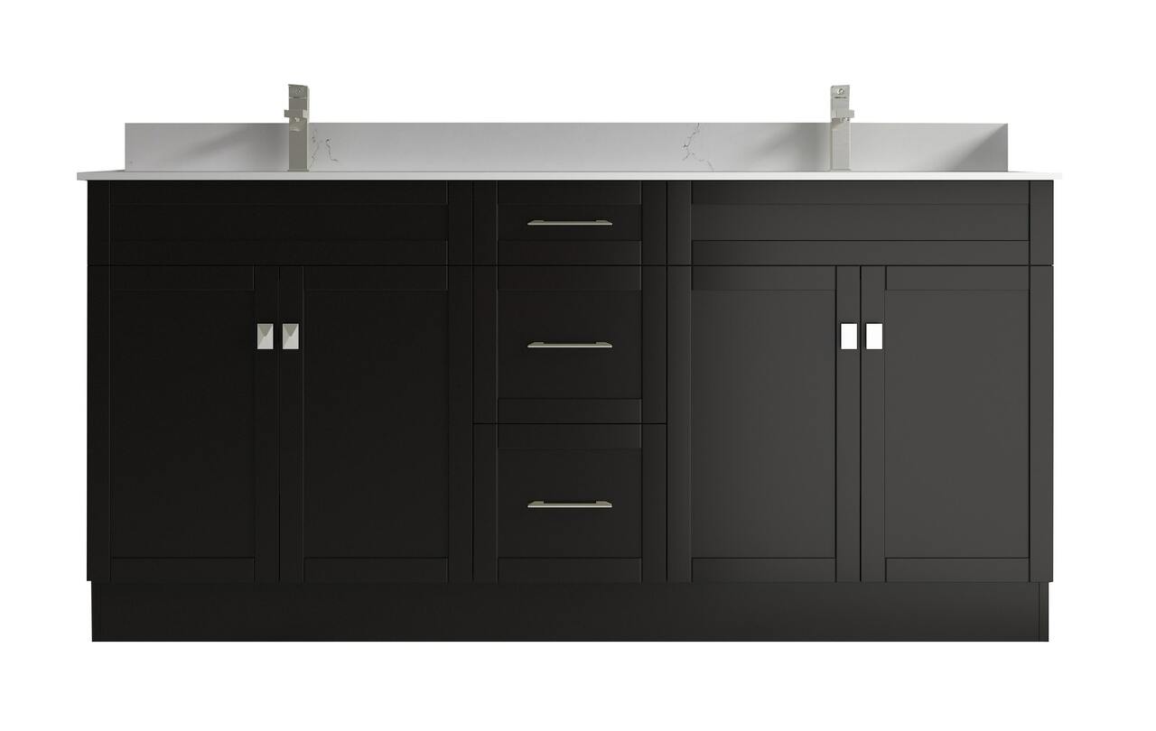 Satar 72 In Double Sink Bathroom Vanity In Espresso With White