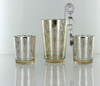 Set of 3 Gold Glass Candle Votive Holders with Glass Tray & Beads Home DecorXmas