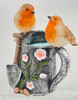 2 Robins on a Garden Watering Can Floral Garden indoor/Outdoor Ornament