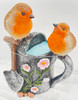 2 Robins on a Garden Watering Can Floral Garden indoor/Outdoor Ornament
