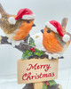 Merry Christmas 2 Robin Birds on a Tree Stump Indoor Use Ornament Xmas Decor