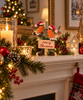 Merry Christmas 2 Robin Birds on a Tree Stump Indoor Use Ornament Xmas Decor