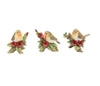 Set of 3 Robin and Poinsettia Christmas Figurines Festive Decoration Home Gift
