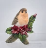 Set of 3 Robin and Poinsettia Christmas Figurines Festive Decoration Home Gift