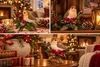 Set of 3 Robin and Poinsettia Christmas Figurines Festive Decoration Home Gift