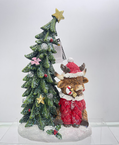 Christmas Highland Cow Christmas Tree Multi Coloured LEDs Ornament Indoor Use