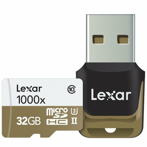 Lexar Professional 1000x microSDXC 128GB UHS-II/U3 (Up to 150MB/s Read) W/USB 3.0 Reader Flash Memory Card 32GB