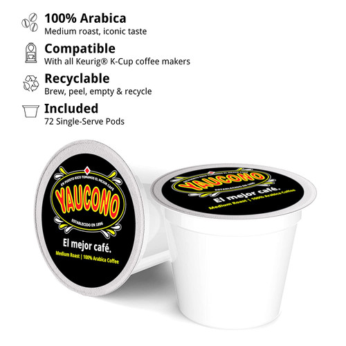 Cafe Yaucono Single Serve Pods 72-Count Compatible with Keurig K Cup Brewers