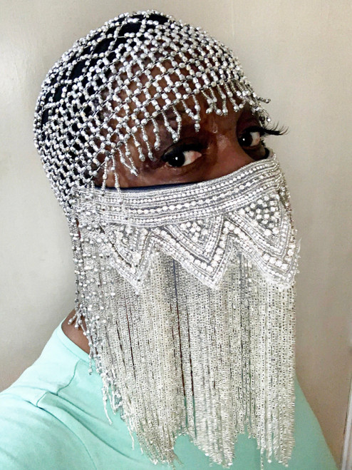 Diamond Beaded Fringe Face Mask
