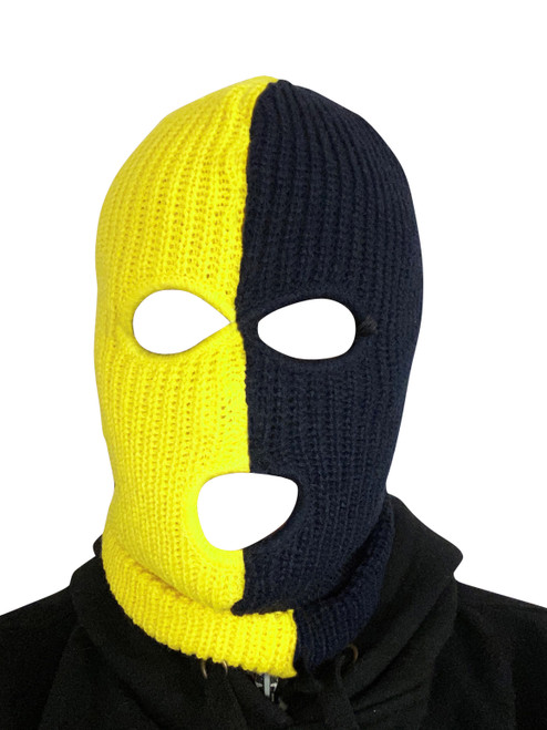 Ski Mask Black and Yellow 3 holes Half Black Half Yellow