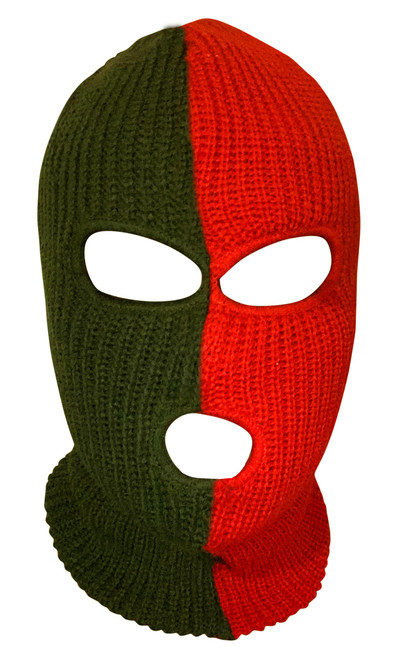 Ski Mask Green and Red 3 holes Half Green Half Red Christmas Colors