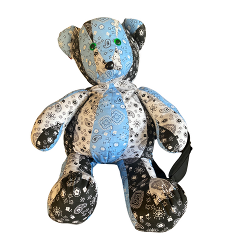 Backpack Teddy Bear n Pillow Bandana Blue Black White Print plush toy bag Giant 36 inch
