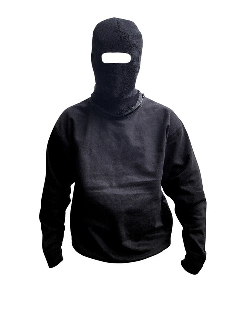 Black Balaclava Hoodie Removable  zip off Rolled Beanie Hat