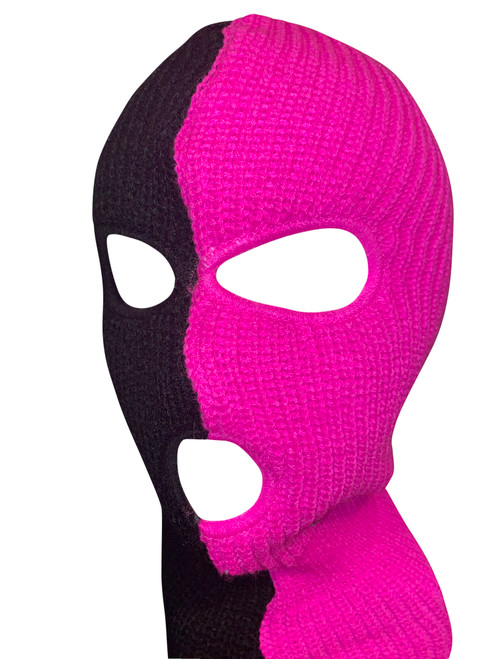 Ski Mask Half Pink Half Black  colors 3 holes