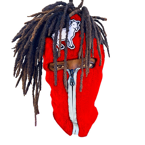 For Dreads Red reflective zip up Balaclava with goat emblem, ski mask