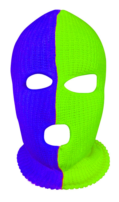 Ski Mask 3 hole Half Purple Half Slime Green Two Tone