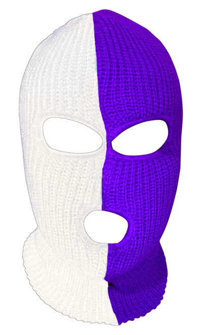 Ski Mask White and Purple 3 holes Half  White Half Purple Colors
