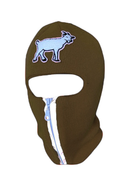 Army Green reflective zip up Balaclava with goat emblem, ski mask