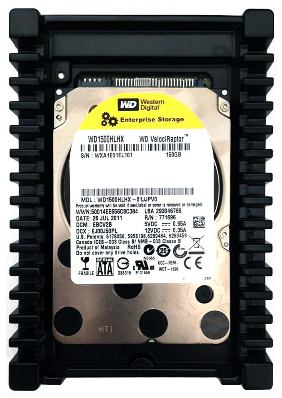 Western Digital Velociraptor 150GB 10000RPM SATA 6Gbps 32MB Cache 3.5 Internal Hard Drive mounted in server rack