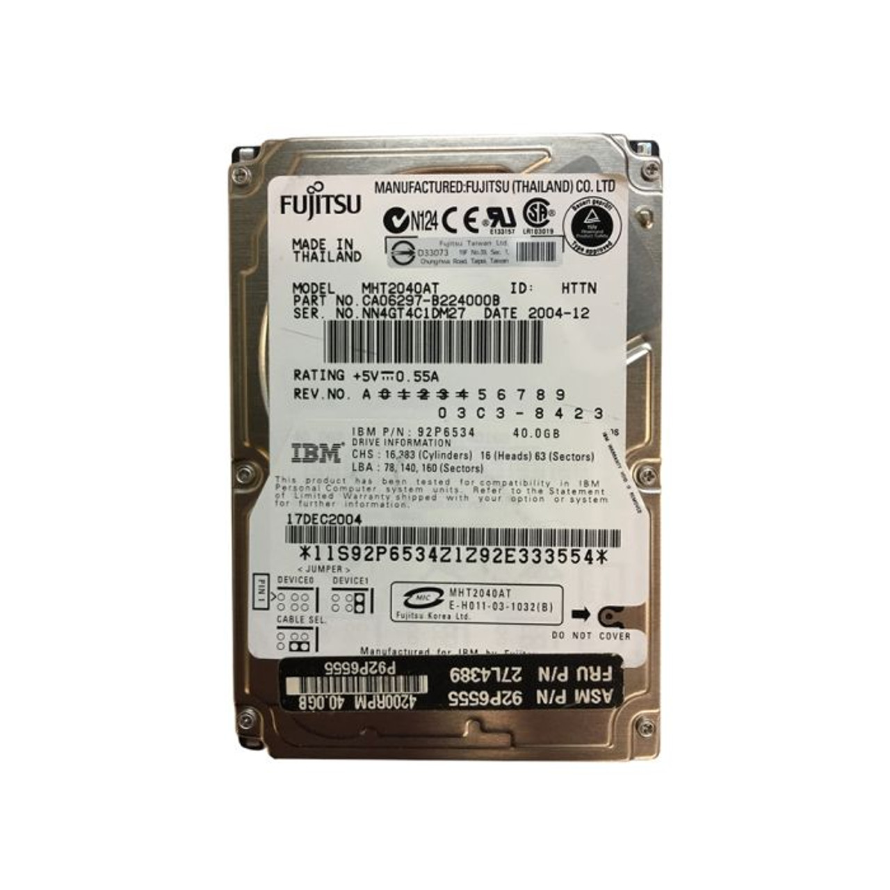 IBM 40GB 2.5 IDE Hard Drive 92P6534 for laptops and portable devices