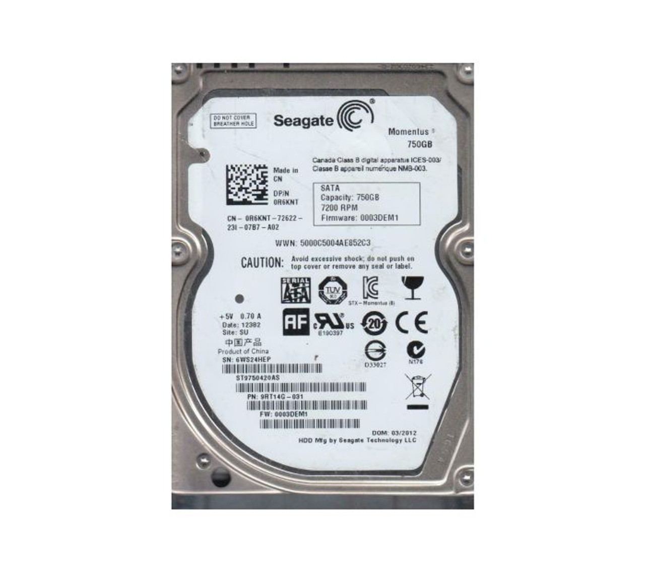Seagate Momentus 750GB 7200RPM SATA 3GB/s 16MB Cache 2.5 Hard Drive for Laptops