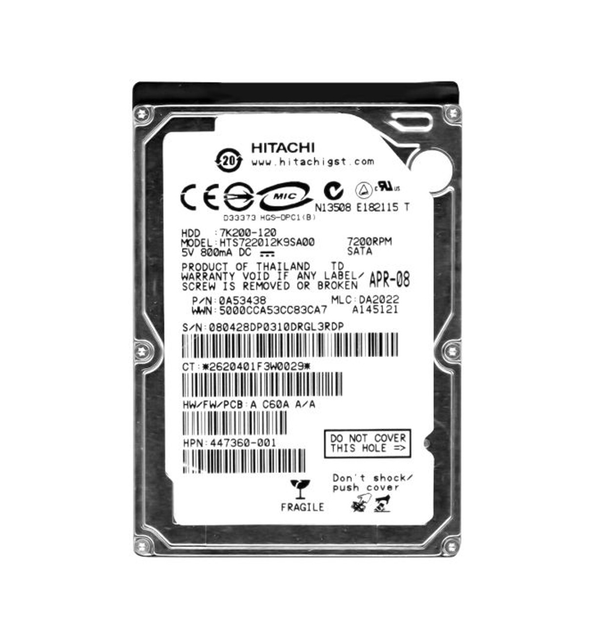Hitachi Travelstar 7K200 Series 120GB 7200RPM SATA Hard Drive mounted in a laptop