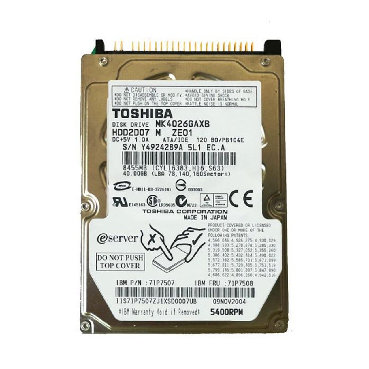 Toshiba 40GB 5400RPM IDE Ultra ATA/100 2.5-Inch Hard Drive for MK4026GAXB - Compatible with ATA-6, 16MB Cache