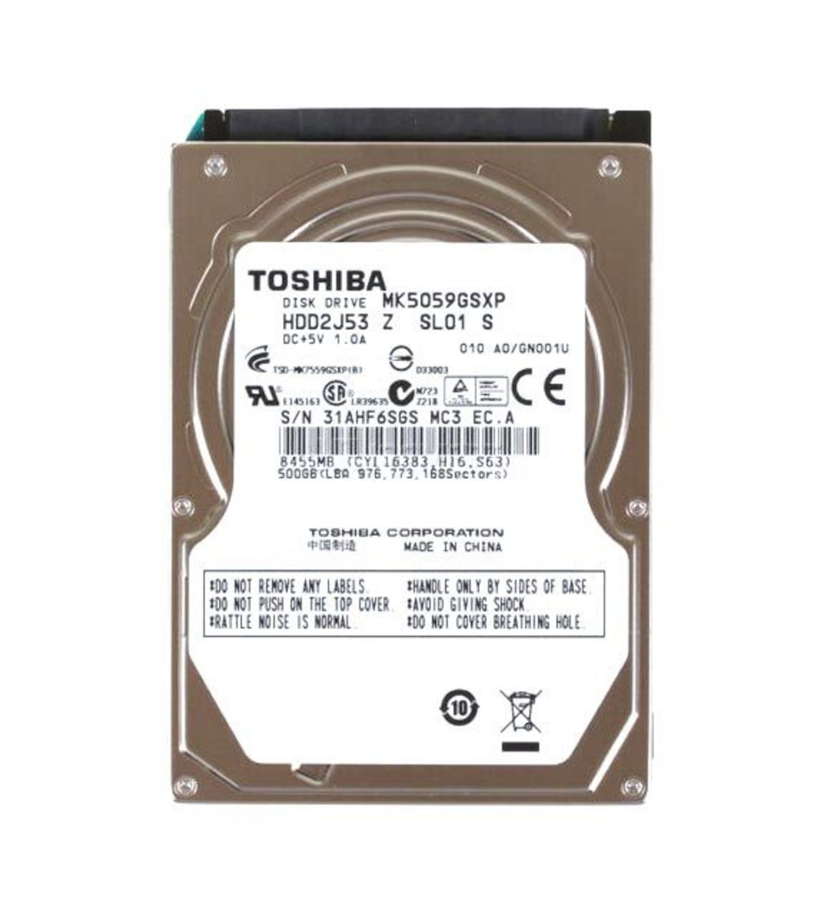 Toshiba MK5059GSXP 500Gb 5400Rpm 2.5-Inch SATA Hard Drive - Compatible with laptops