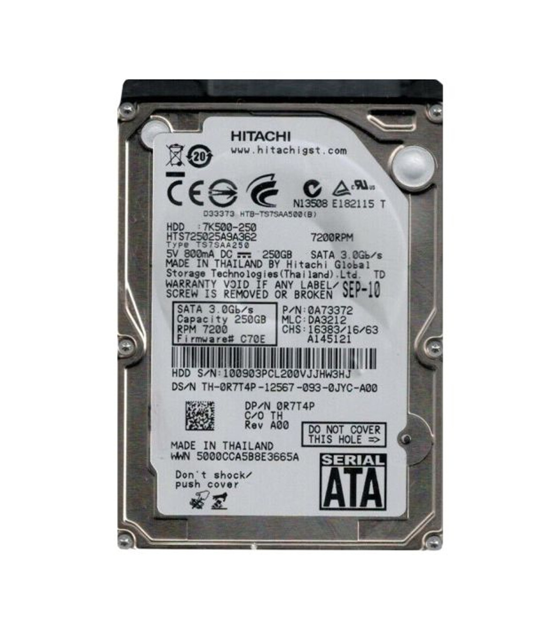 Hitachi Travelstar 7K500 Series 250GB 7200RPM SATA 3GB/s 16MB Cache 512e 2.5-Inch Hard Drive compatible with laptops