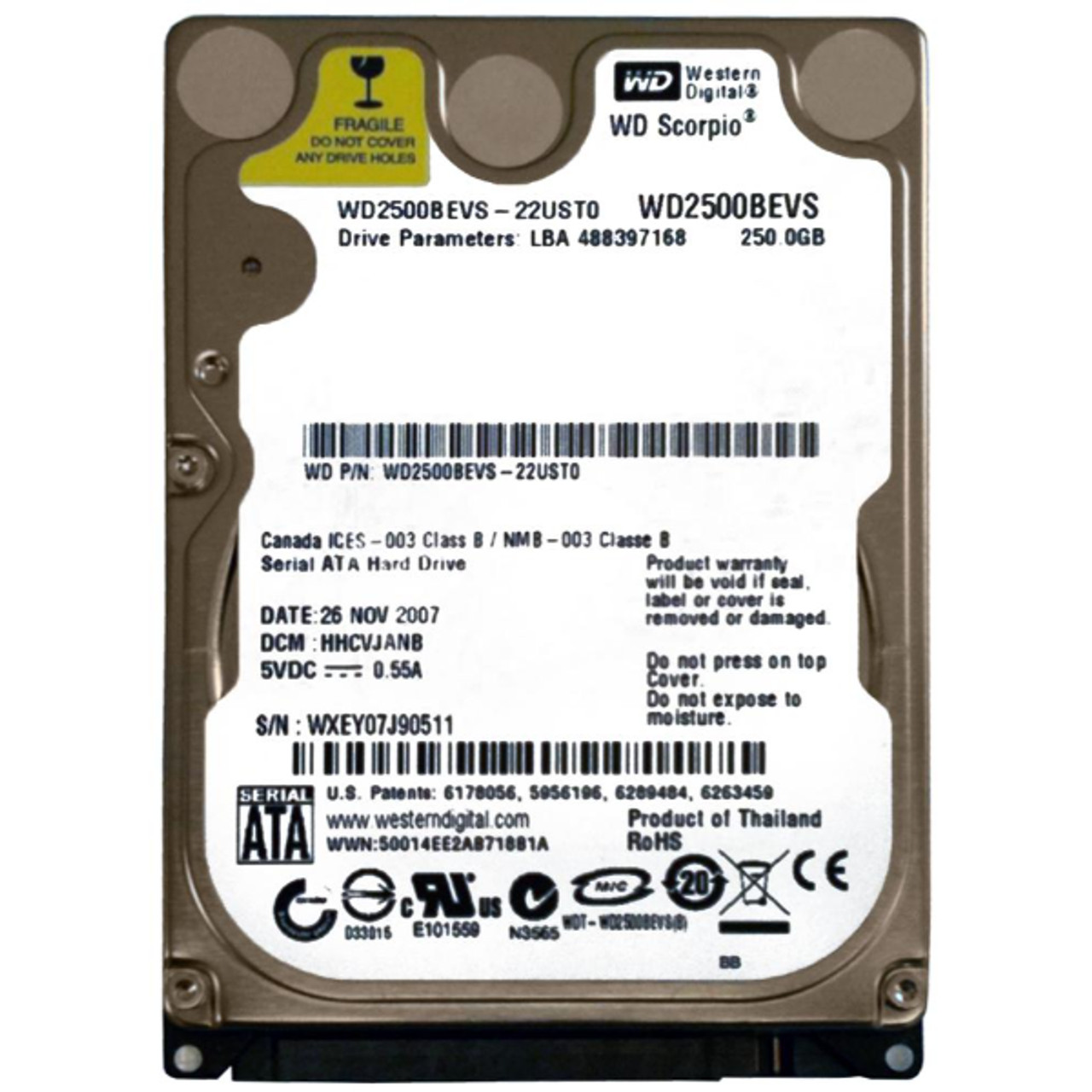 Western Digital Scorpio Blue 250GB 5400RPM SATA Hard Drive for laptops - WD2500BEVS-22UST0