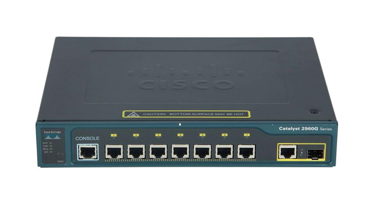 CISCO WS-C2960G-8TC-L Catalyst 2960 7-Ports Gigabit Ethernet Switch with SFP Slot, Refurbished, Rack-Mountable