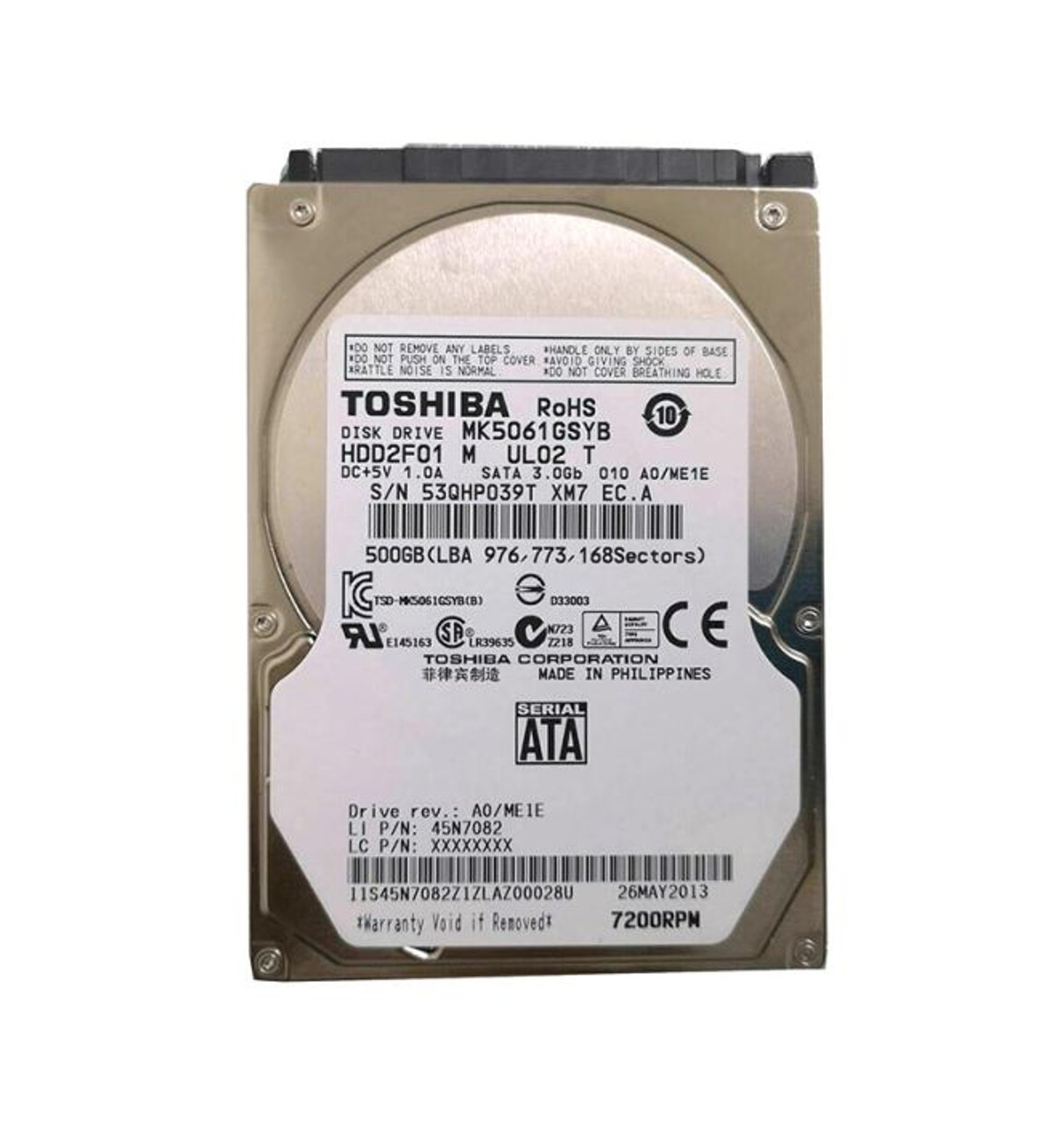 Toshiba 500Gb 7200Rpm Sata 3Gb/S 16Mb Cache 2.5-Inch Hard Drive for ProLiant DL360p Gen8 servers