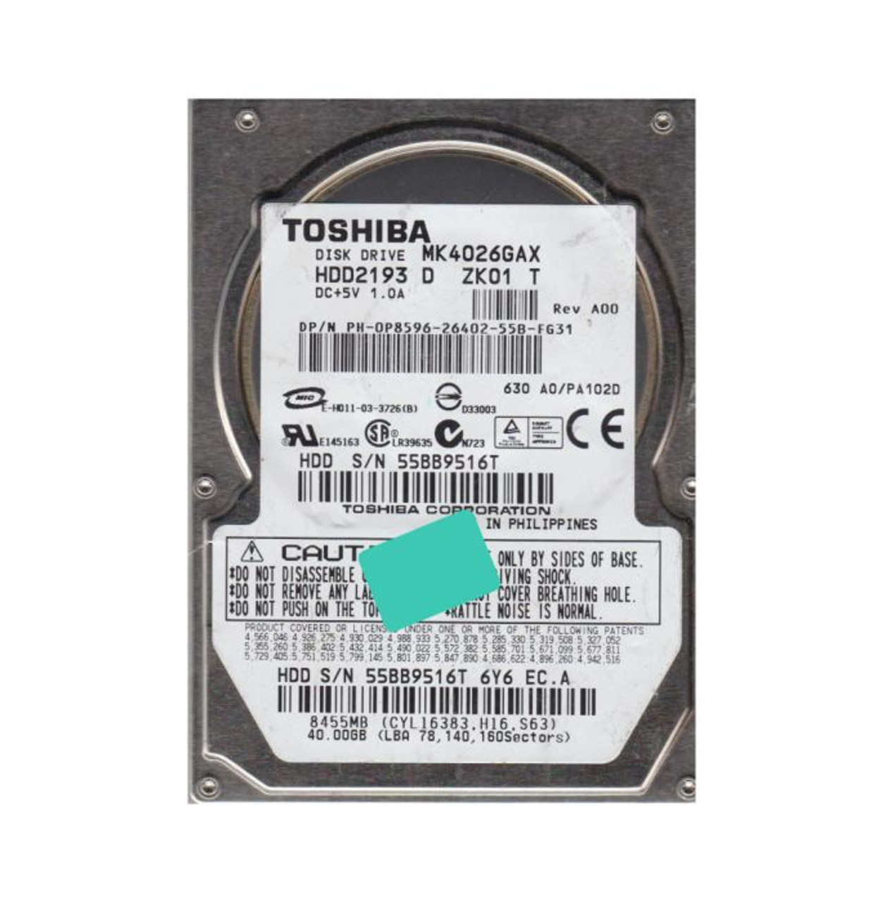 Toshiba 40GB 5400RPM IDE Hard Drive with 16MB Cache for 2.5-Inch Drives