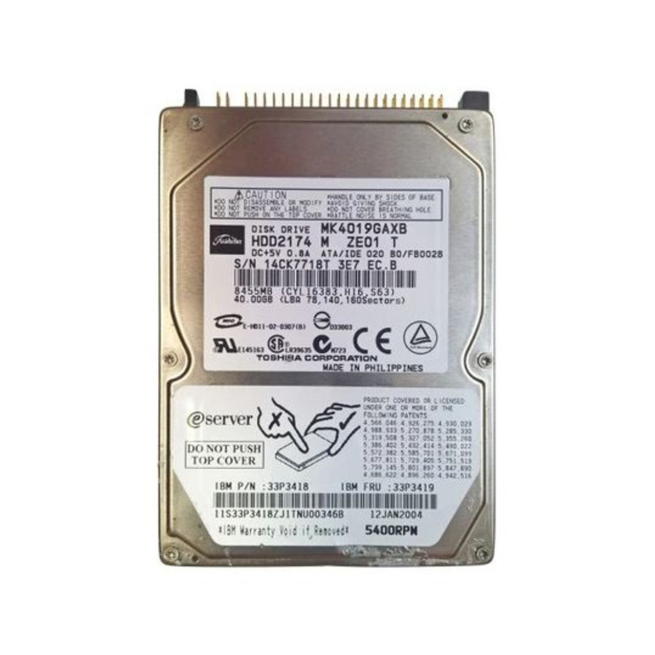 Toshiba MK4019GAXB 40GB 5400RPM IDE Hard Drive for 2.5-Inch Drive Bays