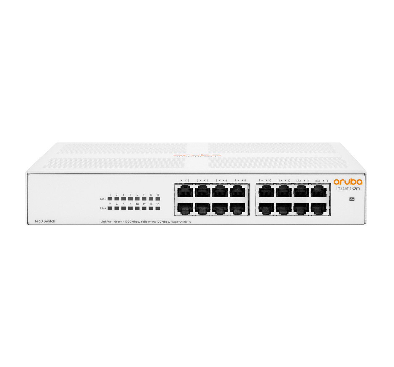 Hewlett Packard Enterprise Aruba Instant On 1430 16G Unmanaged L2 Gigabit Ethernet switch in white, 1U size