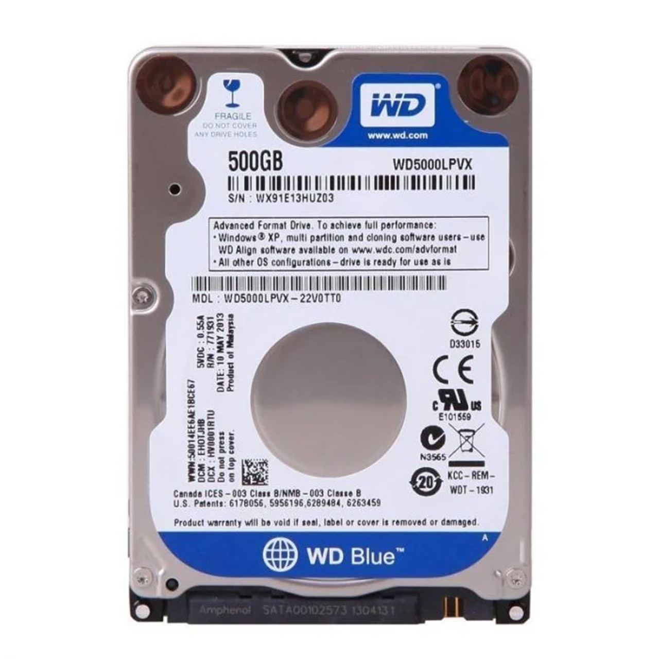 Western Digital Blue 500GB SATA Hard Drive for laptops - WD5000LPVX-55V0TT0