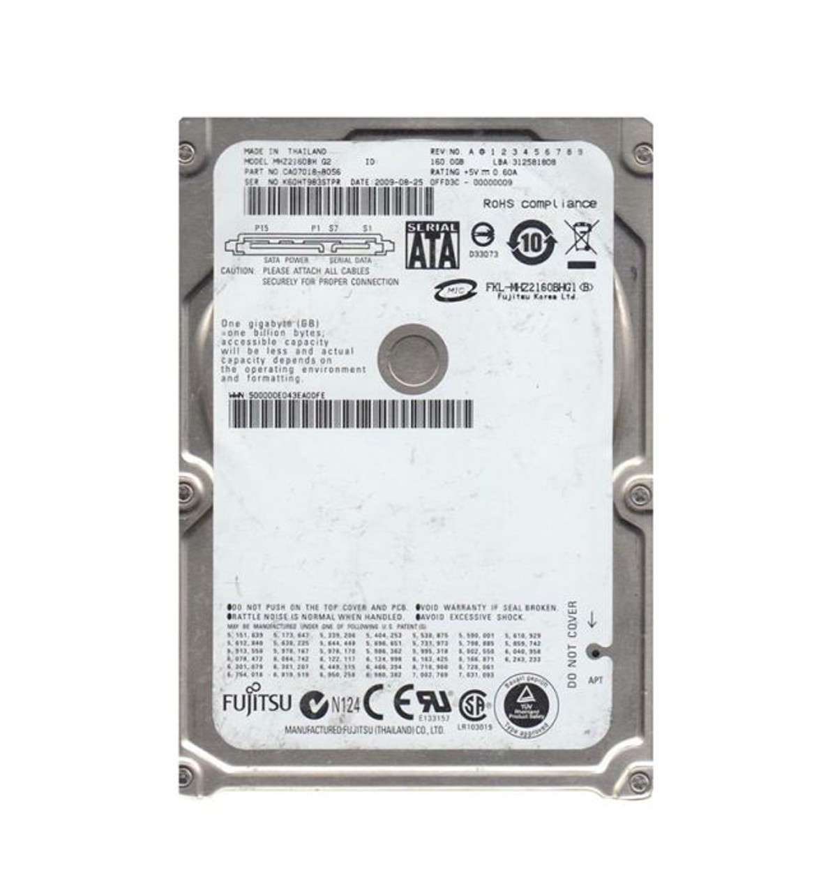 FUJITSU MHZ2160BH 160GB 2.5 SATA Hard Drive for Hot Swappable Servers