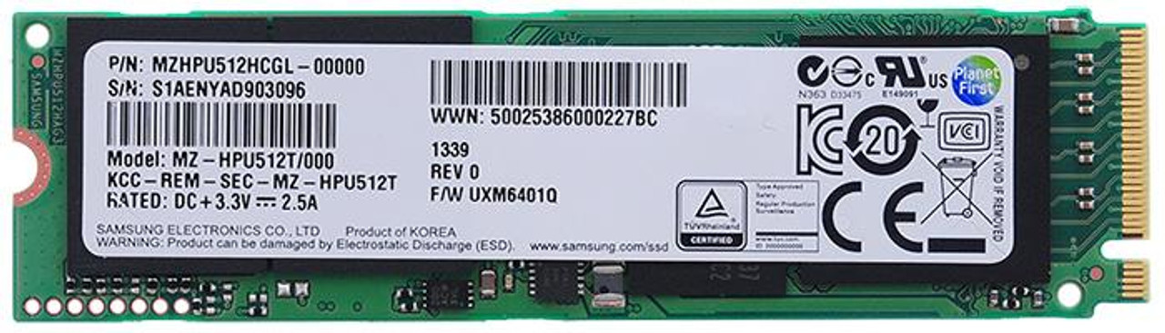 Samsung Xp941 Series 512GB MLC PCIe 2.0 x4 NVMe M.2 2280 SSD mounted in server rack