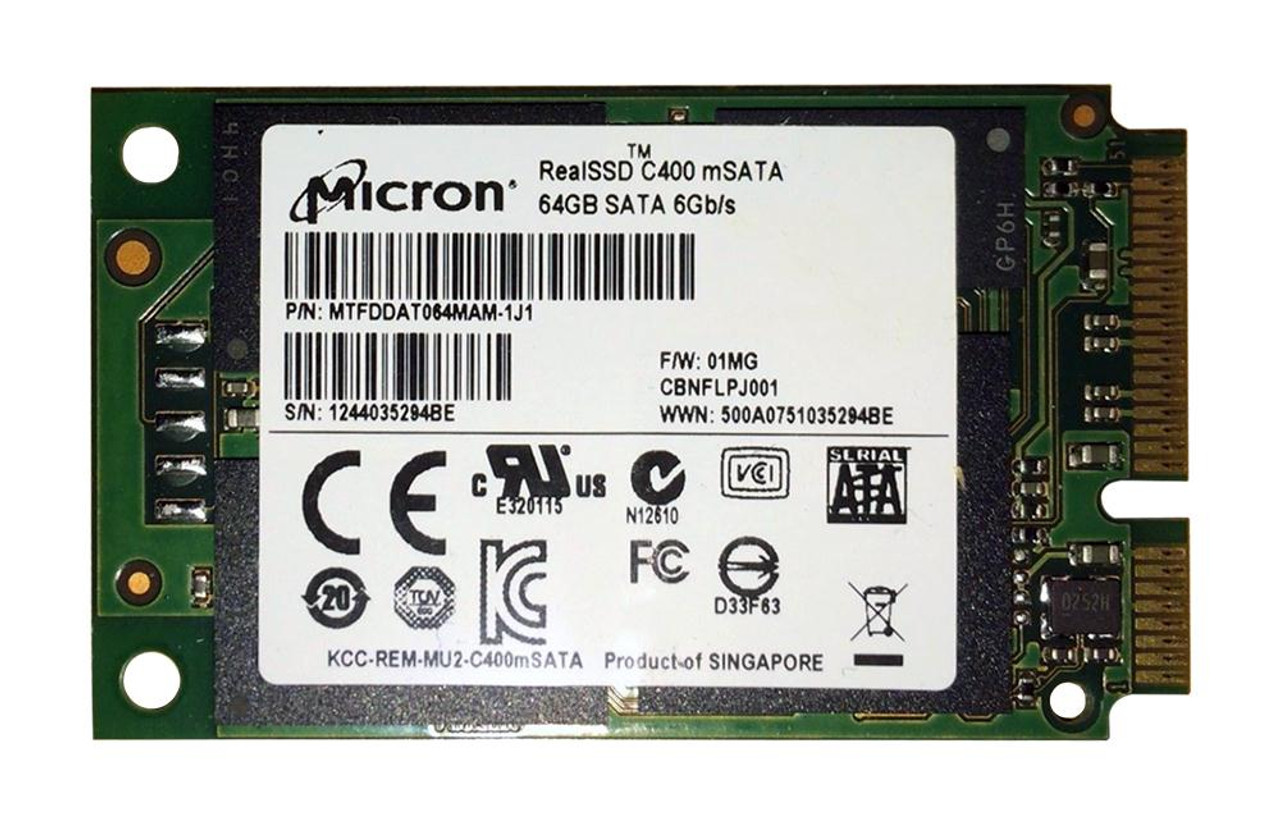 Micron Realssd C400 64GB MLC SATA 6Gbps mSATA SSD compatible with servers