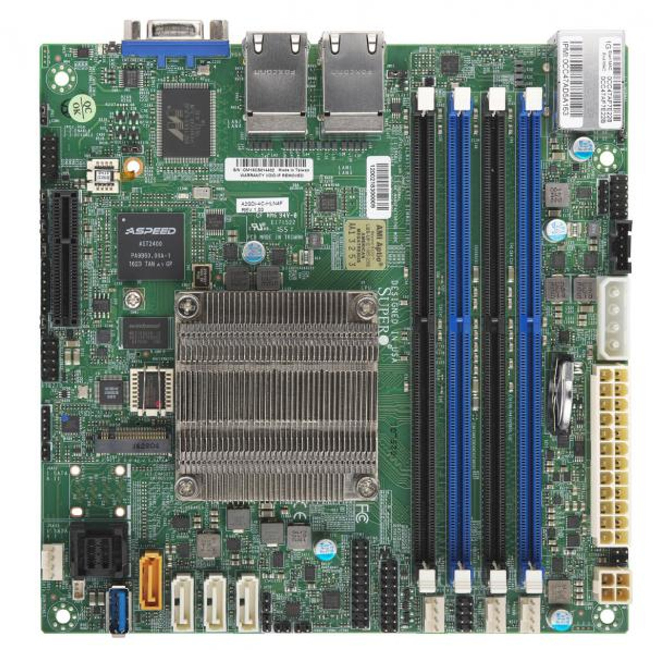Supermicro MBD-A2SDI-4C-HLN4F-B Mini ITX Motherboard for A2SDI-4C-HLN4F, ideal for small form factor servers.