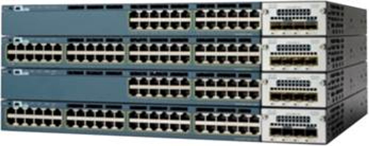 Cisco CATALYST 3560X 24 PORT UPOE LAN BASE switch mounted in a server rack