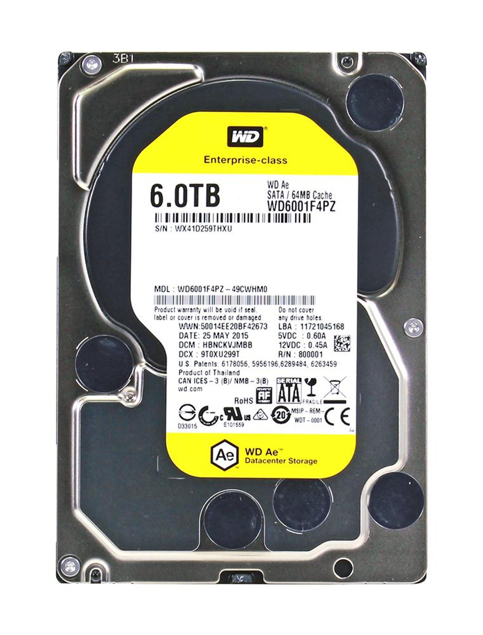 Western Digital Ae 6Tb 5760Rpm SATA 6Gbps 64Mb Cache 3.5-Inch Internal Hard Drive compatible with servers