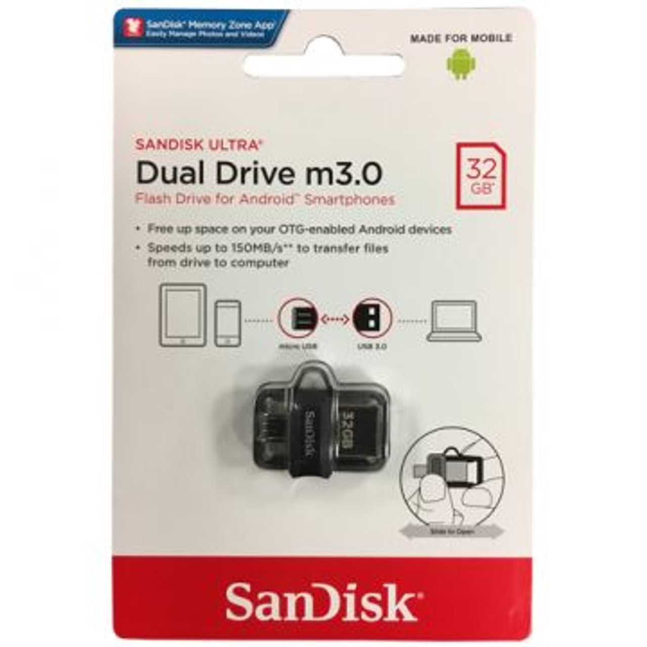 SanDisk 32GB Ultra USB 3.0 OTG Dual Flash Drive compatible with smartphones and tablets